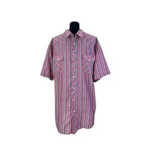 Wrangler Pearl Snap Red Striped Western Short Sleeve Button Up Shirt Men’s 2XL